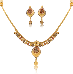 Elegant Gold Necklace Earrings Set PNG Image