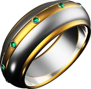 Elegant Gold Silver Ringwith Emeralds PNG Image