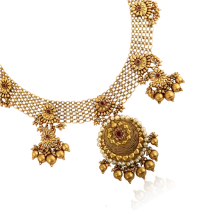 Elegant Golden Necklacewith Pearlsand Gems PNG Image