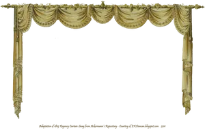 Elegant Golden Regency Curtains Design PNG Image