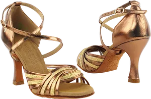 Elegant Golden Strappy Heels PNG Image