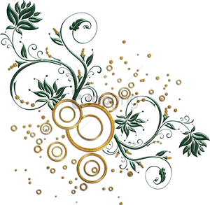 Elegant_ Golden_ Swirls_and_ Green_ Leaves PNG Image