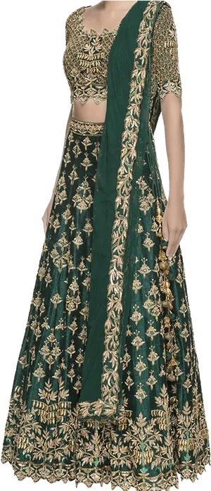 Elegant Green Lehenga Choliwith Dupatta PNG Image