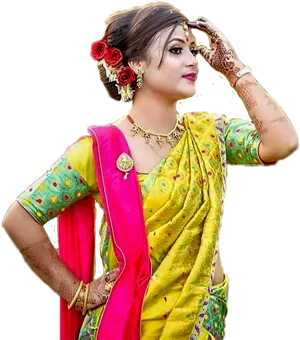 Elegant Indian Womanin Traditional Attire PNG Image