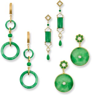 Elegant Jade Earrings Collection PNG Image