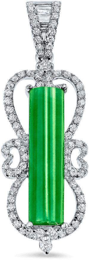 Elegant Jade Pendant Diamond Encrusted PNG image with transparent background