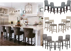 Elegant Kitchen Interiorwith Bar Stools PNG Image