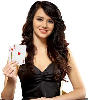 Elegant Lady Holding Playing Cards PNG Image