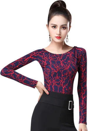 Elegant Modelin Blueand Black Outfit PNG Image