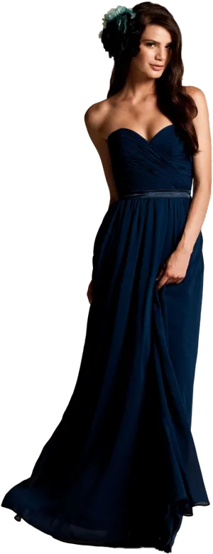 Elegant Navy Blue Evening Gown PNG Image