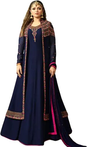 Elegant Navy Blue Salwar Suit PNG Image