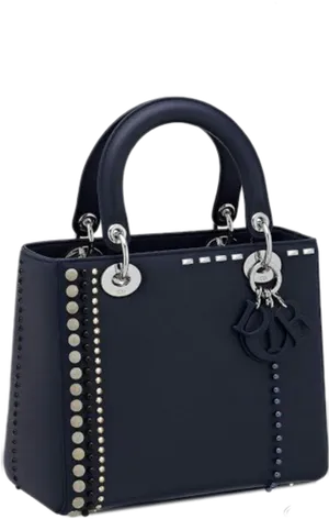 Elegant Navy Blue Tote Bagwith Silver Studs PNG Image