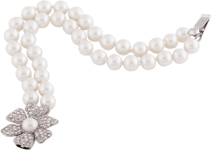 Double Strand Pearl Bracelet With Pavé Flower - Pearl, HD Png Download PNG with transparent background