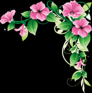 Elegant Pink Flower Corner Design PNG