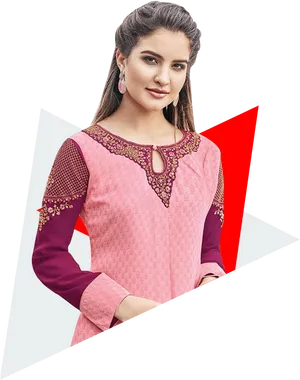 Elegant Pink Kurti Design PNG Image