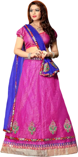 Elegant Pink Lehenga Choli Model PNG Image