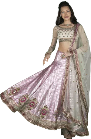 Elegant Pink Lehenga Choli Model PNG Image