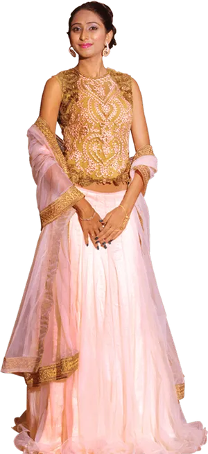 Elegant Pink Lehenga Model PNG Image