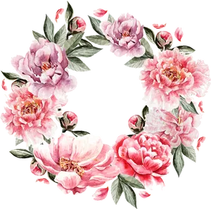 Elegant Pink Peony Wreath PNG Image