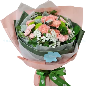 Elegant Pinkand Green Birthday Bouquet PNG Image