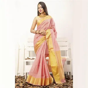 Elegant Pinkand Yellow Saree Model PNG Image