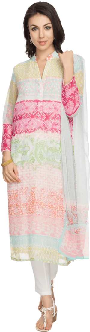 Elegant Printed Salwar Suit Model PNG Image