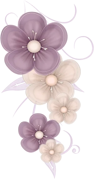 Elegant_ Purple_and_ Cream_ Flowers_ Artwork PNG Image