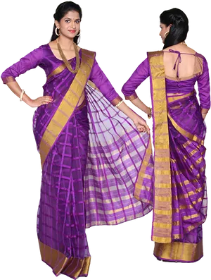 Elegant Purple Saree Model PNG Image