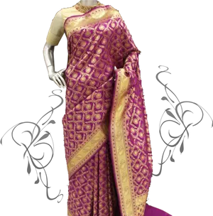 Elegant Purple Silk Saree Mannequin PNG Image