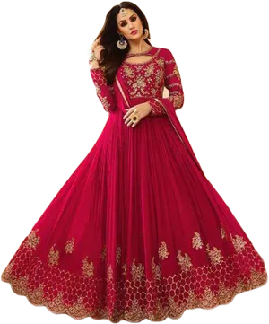 Elegant Red Anarkali Suit PNG Image