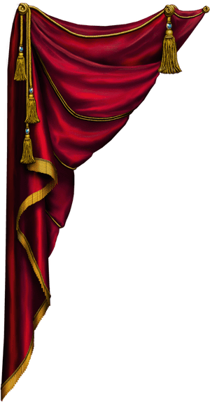 Elegant Red Curtainwith Gold Trim PNG with transparent background