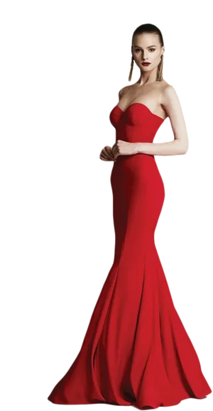 Elegant Red Evening Gown PNG Image