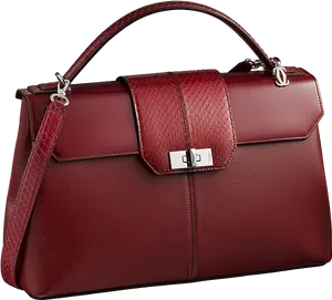 Elegant Red Leather Handbag PNG Image