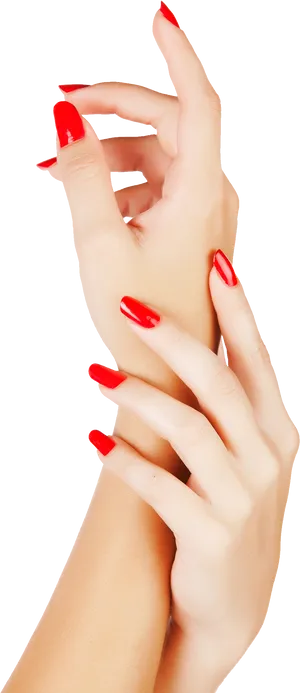 Elegant Red Manicureon Hands PNG Image