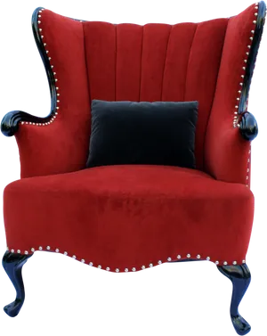 Elegant Red Velvet Club Chair PNG Image