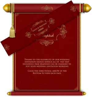 Elegant Red Wedding Invitation Scroll PNG Image