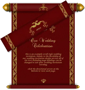 Elegant Redand Gold Scroll Wedding Invitation PNG Image