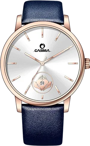 Elegant Rose Gold Wristwatchwith Blue Strap PNG Image