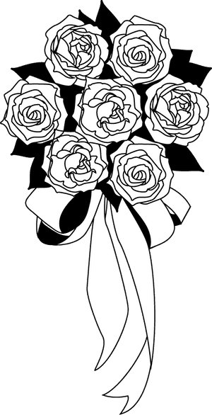 Elegant Roses Bouquet Black White PNG with transparent background