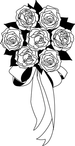 Elegant Roses Bouquet Black White PNG Image