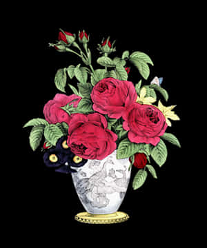 Elegant Rosesin Vase Illustration PNG image with transparent background
