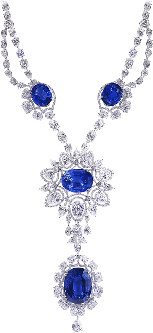 Elegant Sapphire Diamond Necklace PNG Image