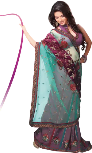 Elegant Saree Model Posing PNG Image