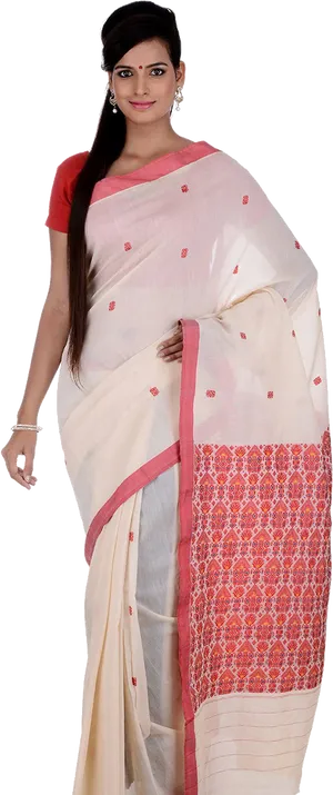 Elegant Saree Model Showcase PNG Image