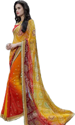 Elegant Saree Model Showcasing Traditional Attire PNG Image