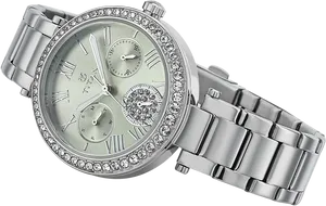 Elegant Silver Diamond Studded Watch PNG Image