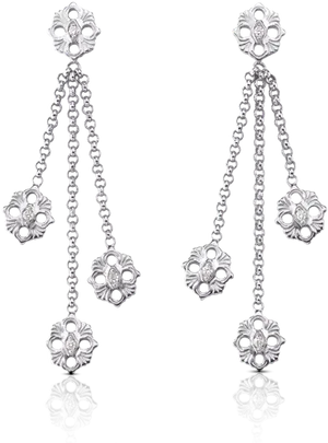 Elegant Silver Floral Drop Earrings PNG Image