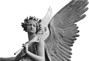 Elegant Stone Angel Sculpture PNG Image