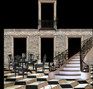 Elegant Stone Facade Dining Area PNG image with transparent background
