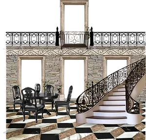 Elegant Stone Facade Dining Area PNG Image